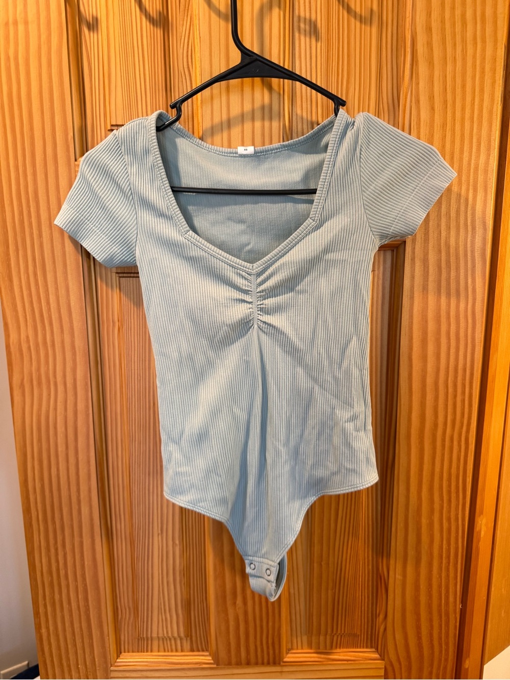 Source Unknown Light Blue Ribbed V-Neck Bodysuit